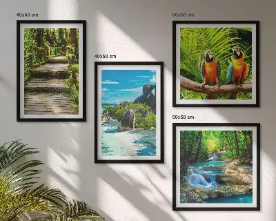 Tropical forest parrot waterfall wall art set of 4 pieces