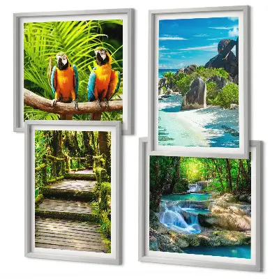 Tropical forest parrot waterfall wall art set of 4 pieces