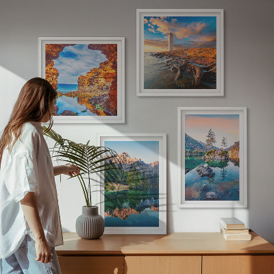 Multi-piece wall decor set Mountain lakes reflection of rocks