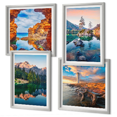 Multi-piece wall decor set Mountain lakes reflection of rocks