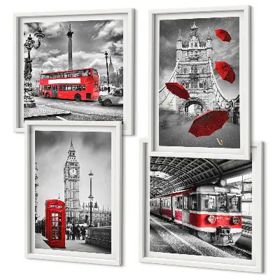Wall art set with red London accents