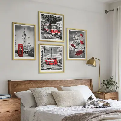 Wall art set with red London accents
