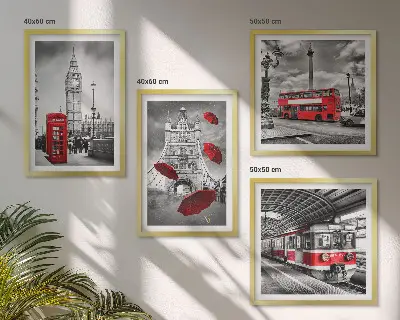 Wall art set with red London accents