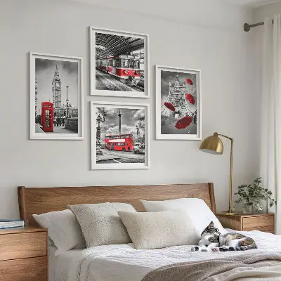 Wall art set with red London accents