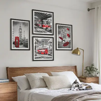 Wall art set with red London accents