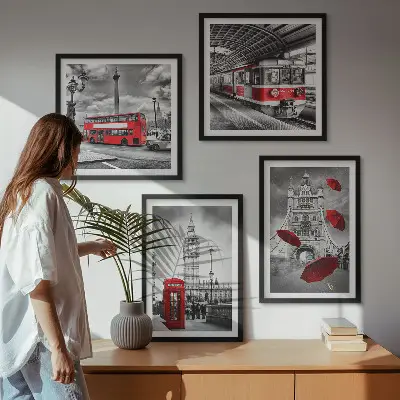 Wall art set with red London accents