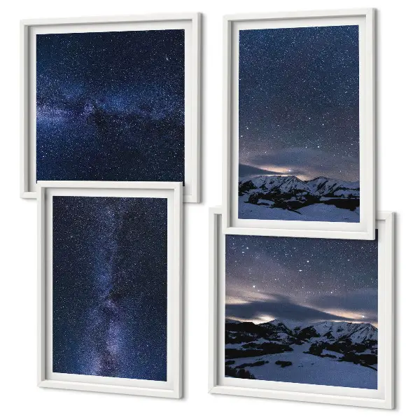 Wall art set night sky mountains and stars 4 piece collection
