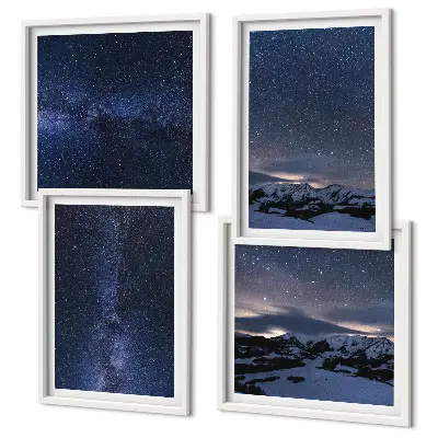 Wall art set night sky mountains and stars 4 piece collection