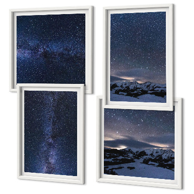 Set of 4 wall art pieces Night sky mountains stars