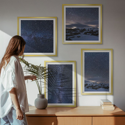 Set of 4 wall art pieces Night sky mountains stars