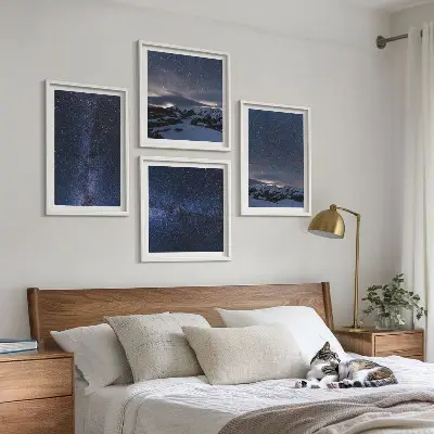 Wall art set night sky mountains and stars 4 piece collection