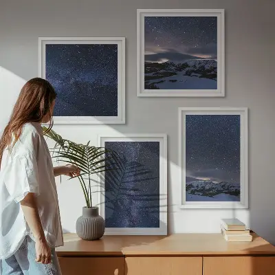 Wall art set night sky mountains and stars 4 piece collection