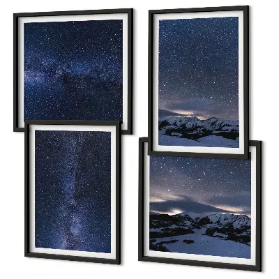 Wall art set night sky mountains and stars 4 piece collection