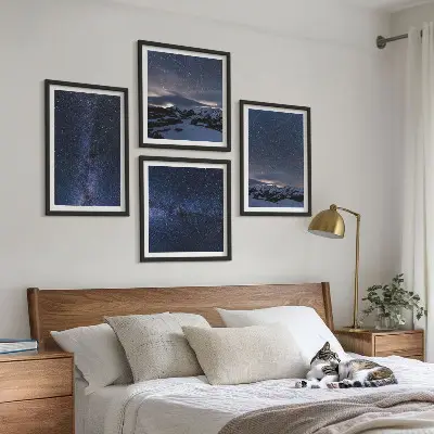 Wall art set night sky mountains and stars 4 piece collection