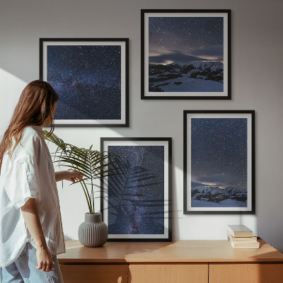Set of 4 wall art pieces Night sky mountains stars