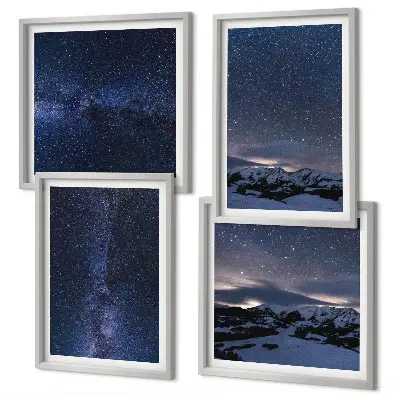 Wall art set night sky mountains and stars 4 piece collection