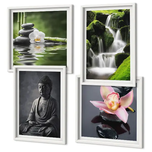 Zen Buddha wall art set with water stones multi-piece decorative painting collection