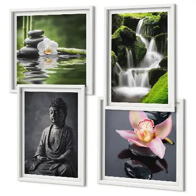 Zen Buddha wall art set with water stones multi-piece decorative painting collection