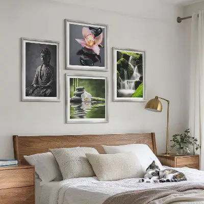 Zen Buddha wall art set with water stones multi-piece decorative painting collection
