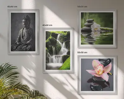 Zen Buddha wall art set with water stones multi-piece decorative painting collection