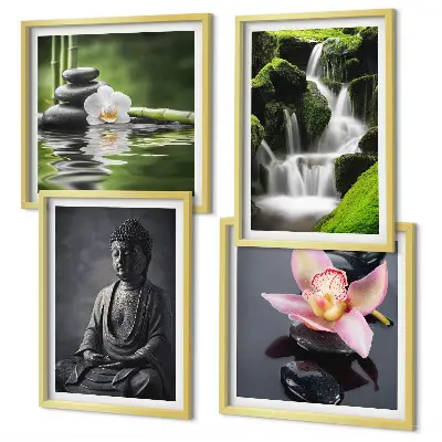 Zen Buddha wall art set with water stones multi-piece decorative painting collection