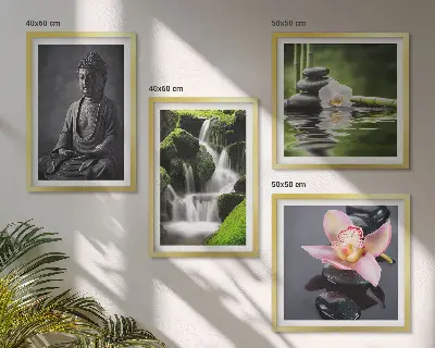 Zen Buddha wall art set with water stones multi-piece decorative painting collection