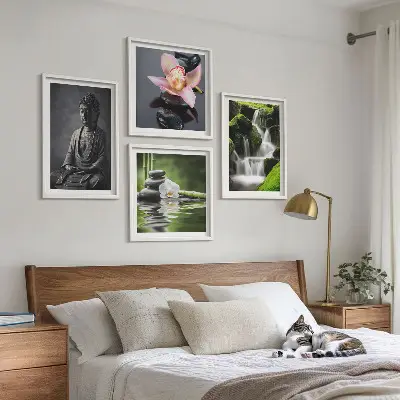 Zen Buddha wall art set with water stones multi-piece decorative painting collection