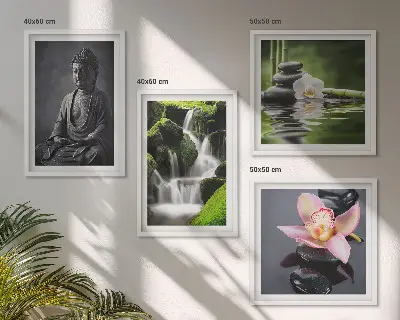 Zen Buddha wall art set with water stones multi-piece decorative painting collection