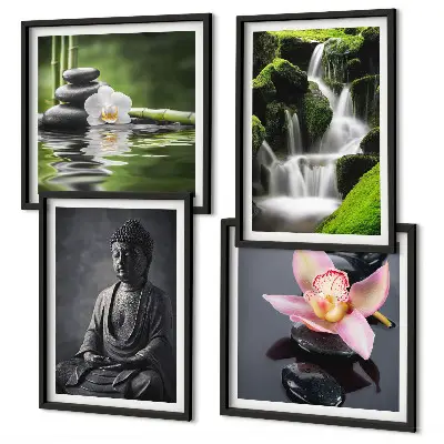 Zen Buddha wall art set with water stones multi-piece decorative painting collection