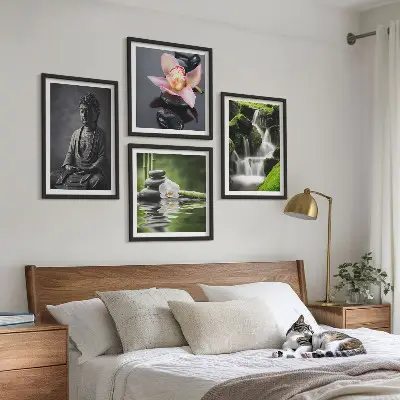 Zen Buddha wall art set with water stones multi-piece decorative painting collection