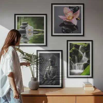 Zen Buddha wall art set with water stones multi-piece decorative painting collection