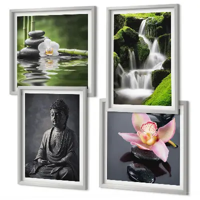 Zen Buddha wall art set with water stones multi-piece decorative painting collection