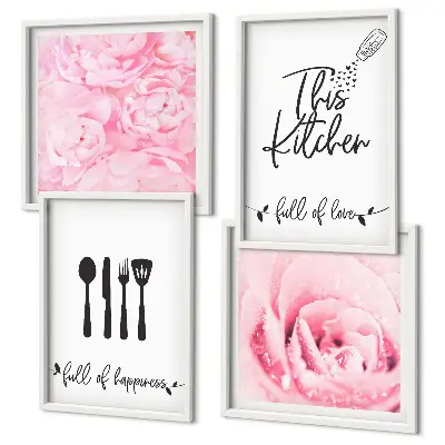 Rose Wall Art Set set of 4 delicate floral kitchen prints