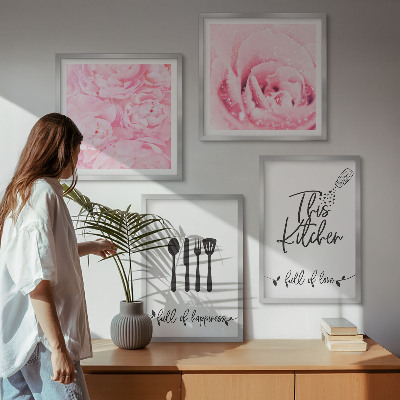Set of 4 wall art pieces Kitchen delicate rose flowers