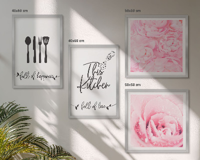 Set of 4 wall art pieces Kitchen delicate rose flowers