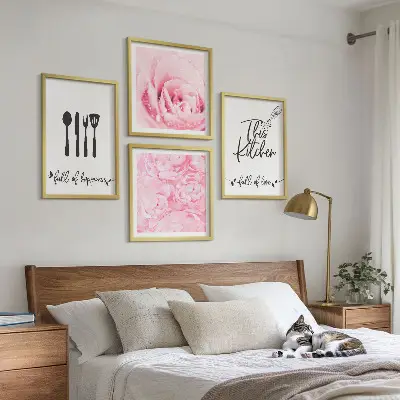 Rose Wall Art Set set of 4 delicate floral kitchen prints