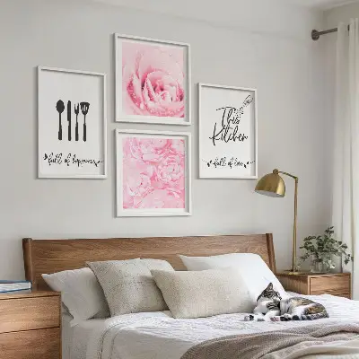 Rose Wall Art Set set of 4 delicate floral kitchen prints