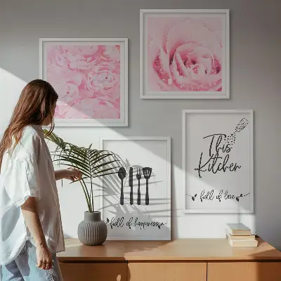 Rose Wall Art Set set of 4 delicate floral kitchen prints