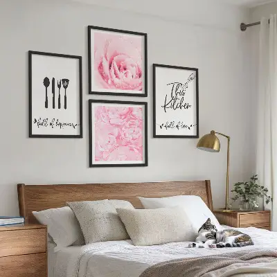 Rose Wall Art Set set of 4 delicate floral kitchen prints