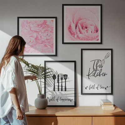 Set of 4 wall art pieces Kitchen delicate rose flowers