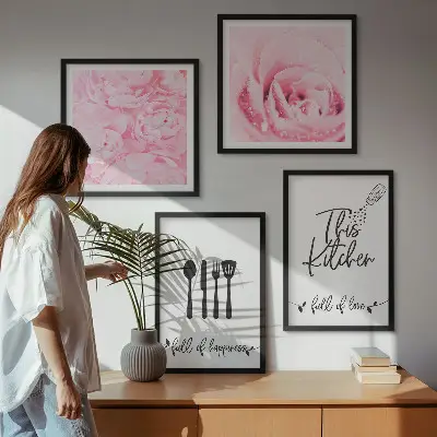 Rose Wall Art Set set of 4 delicate floral kitchen prints