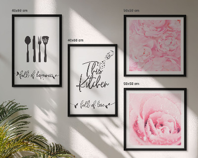 Set of 4 wall art pieces Kitchen delicate rose flowers