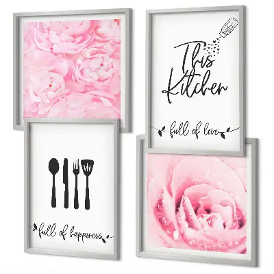 Rose Wall Art Set set of 4 delicate floral kitchen prints