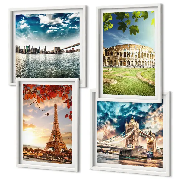 Monuments of Europe wall art set set of 4 pieces in warm colors
