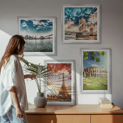 Monuments of Europe wall art set set of 4 pieces in warm colors