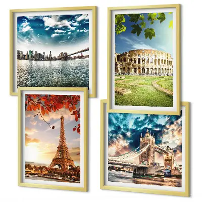 Set of 4 wall art pieces Monuments of Europe in warm colors