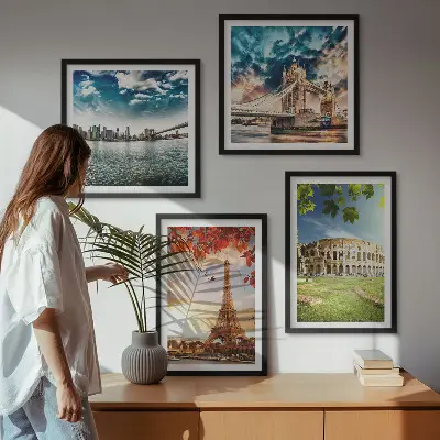 Monuments of Europe wall art set set of 4 pieces in warm colors