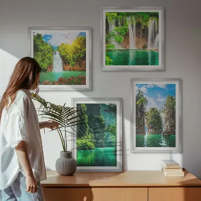 Multi-piece wall art set green landscapes and waterfalls
