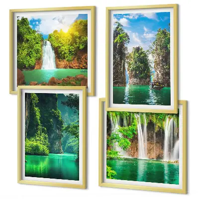 Multi-piece wall art set green landscapes and waterfalls