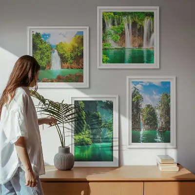 Multi-piece wall art set green landscapes and waterfalls